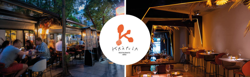 Terraza e interior del restaurante Krápula, cocina y ambiente canalla en Madrid